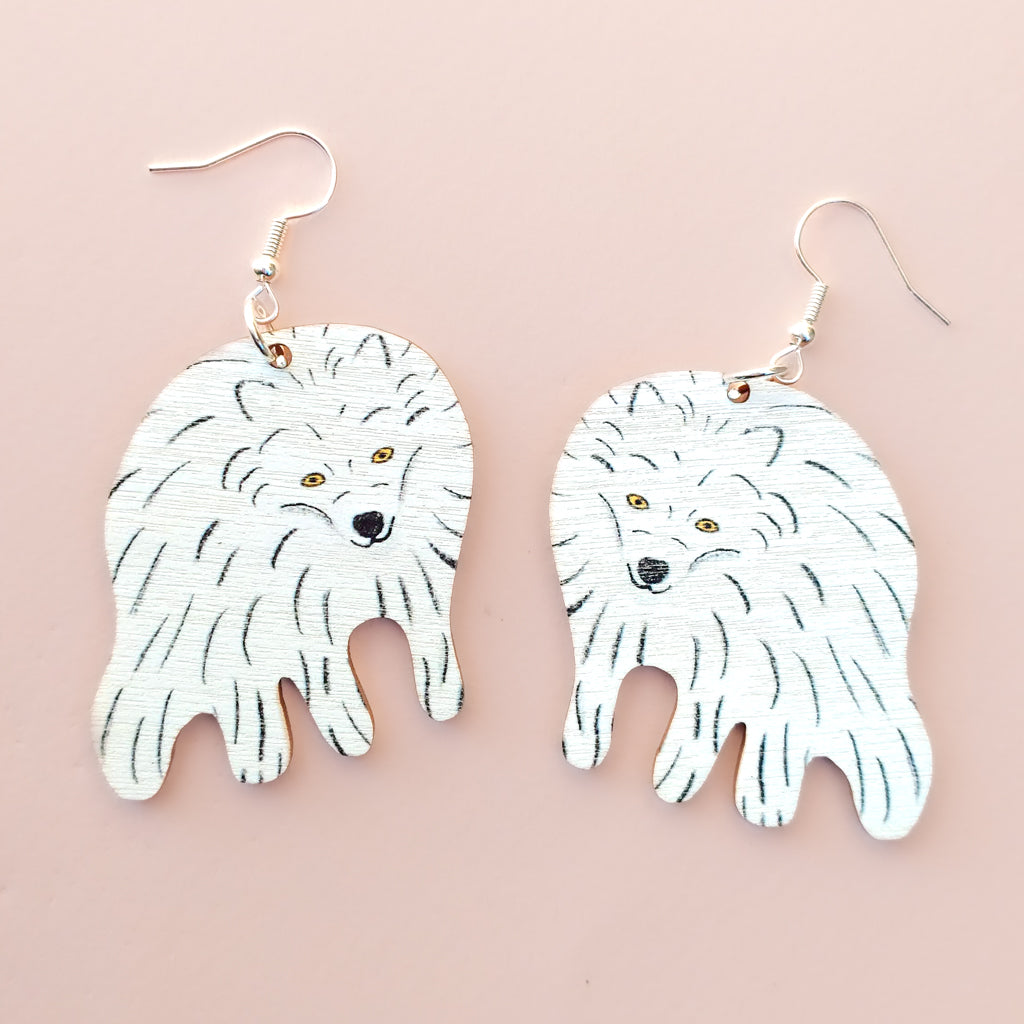 Arctic fox - plywood earrings