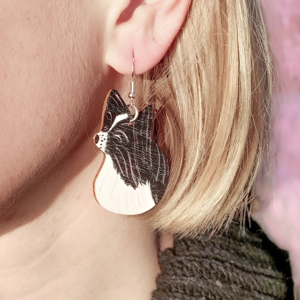 Papillon dog - plywood earrings