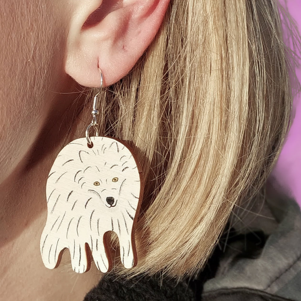 Arctic fox - plywood earrings