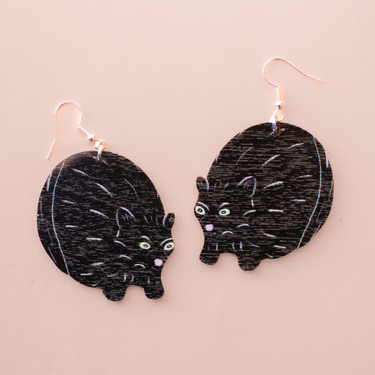 Black cat - plywood earrings