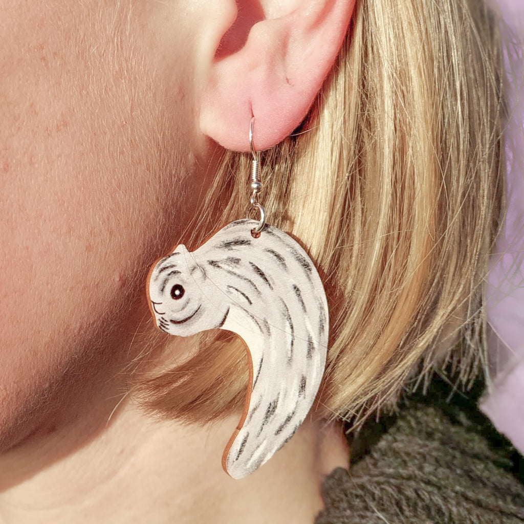 Flying squirrel - plywood earrings