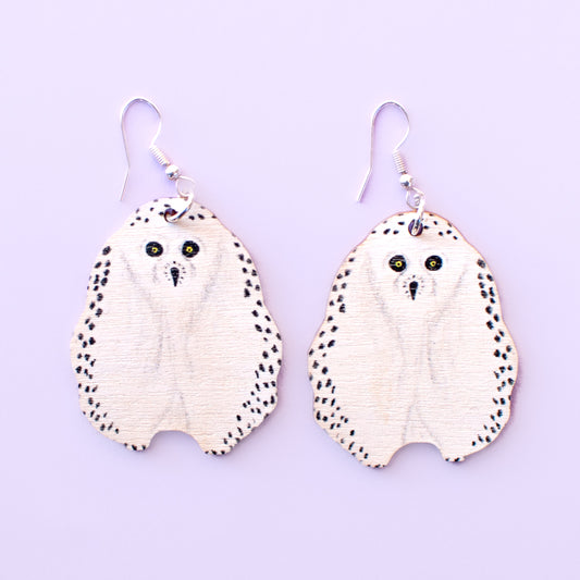 Snowy owl - plywood earrings