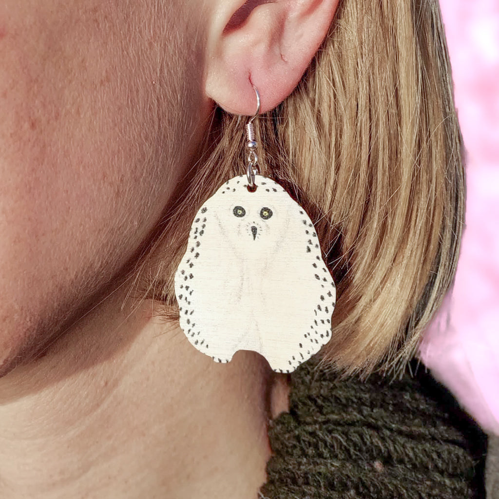 Snowy owl - plywood earrings