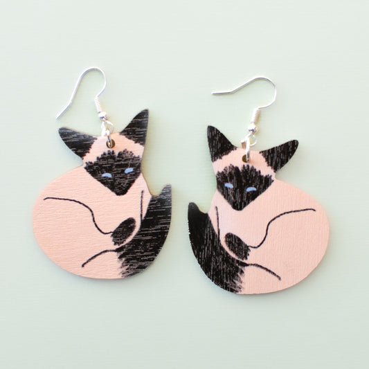 Siamese cat - plywood earrings