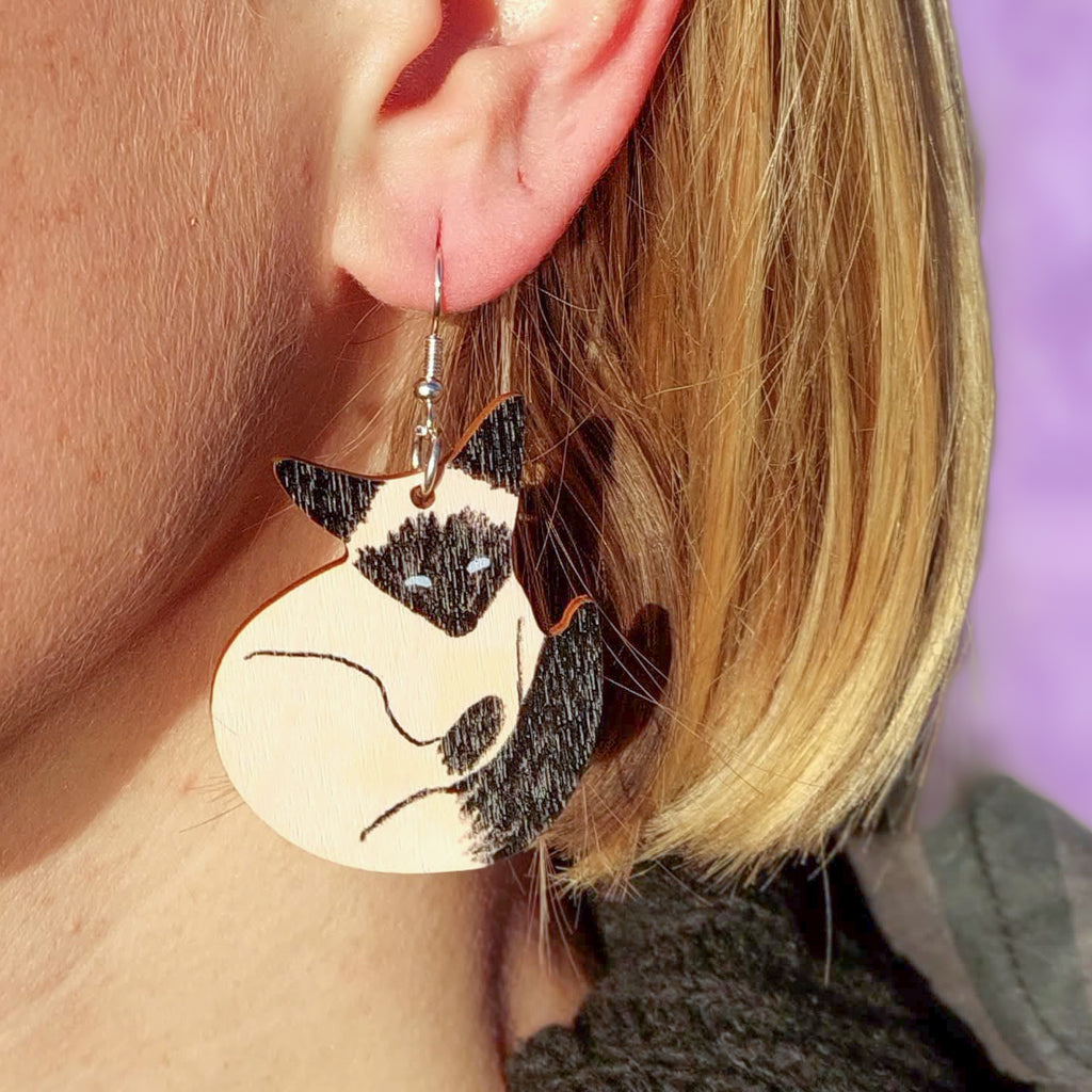 Siamese cat - plywood earrings